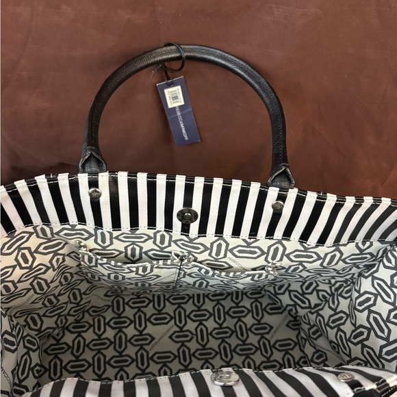 Rebecca Minkoff MAB Tote Black White Stripe Canvas Leather Handles - Picture 10 of 10